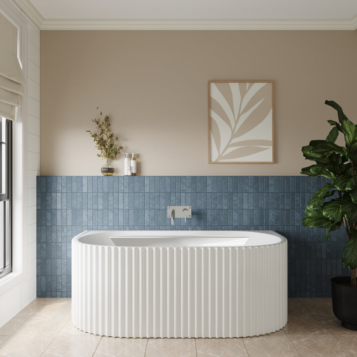 Contemporary Back To Wall Freestanding Bath with Ribbing from Balterley - Multiple Sizes Available