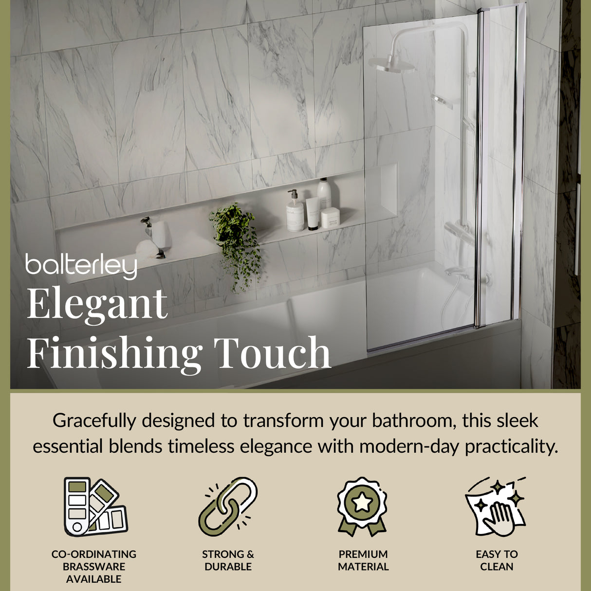 Modern Square Bath Shower Screen - Choice of Style and Finish