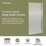 Contemporary 8mm Toughened Safety Glass Square Hinged Fluted Bath Screen - 1520 x 830 x 24mm - Choice of Colour