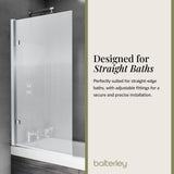 Contemporary 8mm Toughened Safety Glass Square Hinged Fluted Bath Screen - 1520 x 830 x 24mm - Choice of Colour