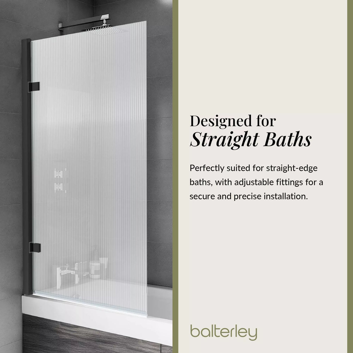Contemporary 8mm Toughened Safety Glass Square Hinged Fluted Bath Screen - 1520 x 830 x 24mm - Choice of Colour