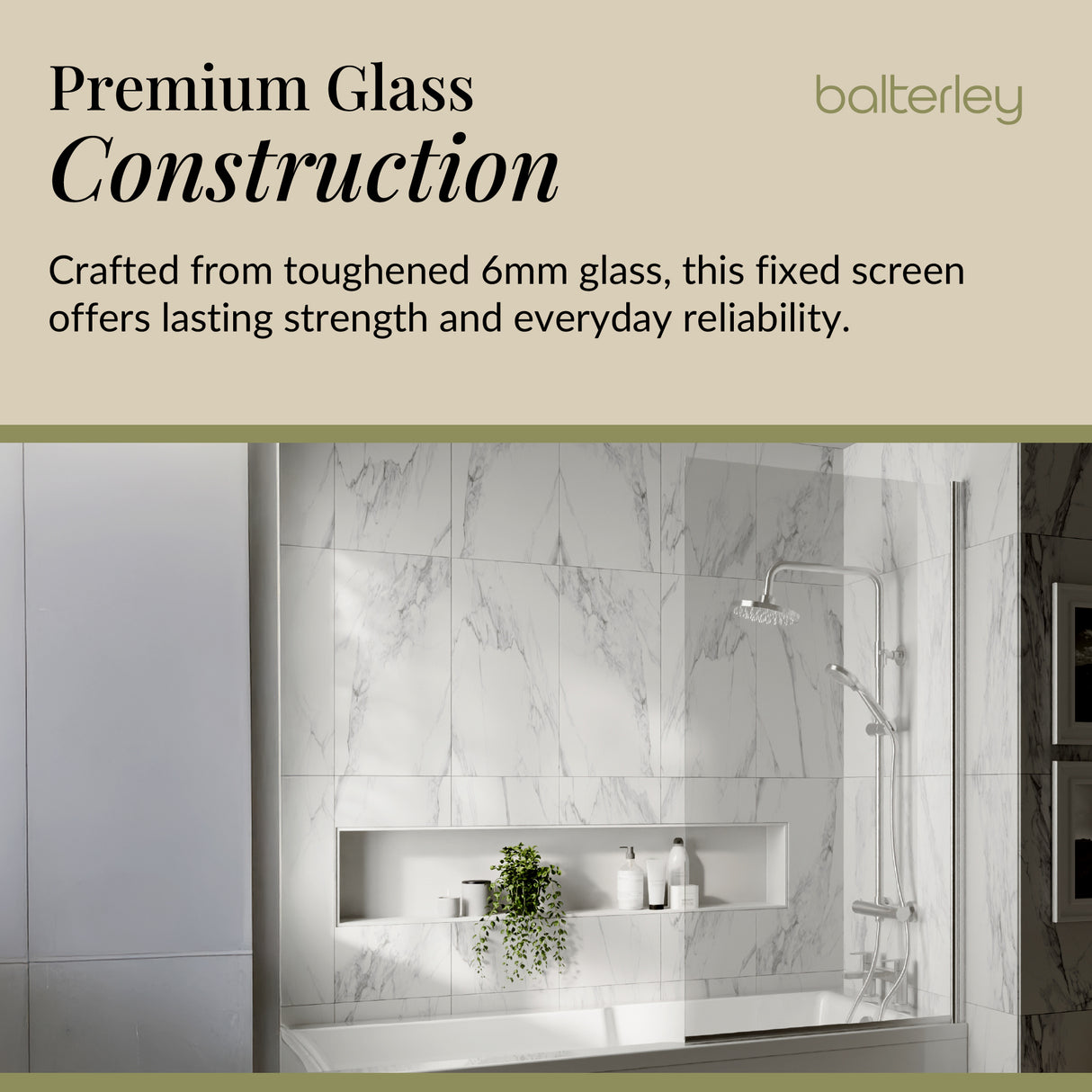 Modern Square Bath Shower Screen - Choice of Style and Finish