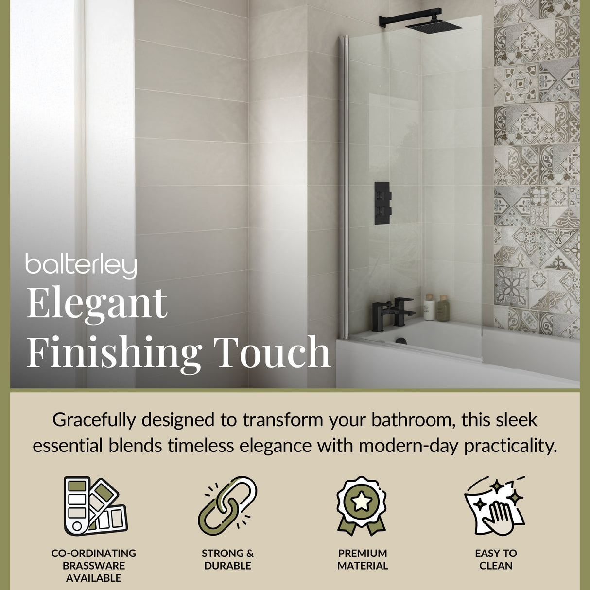 Modern Square Bath Shower Screen - Choice of Style and Finish