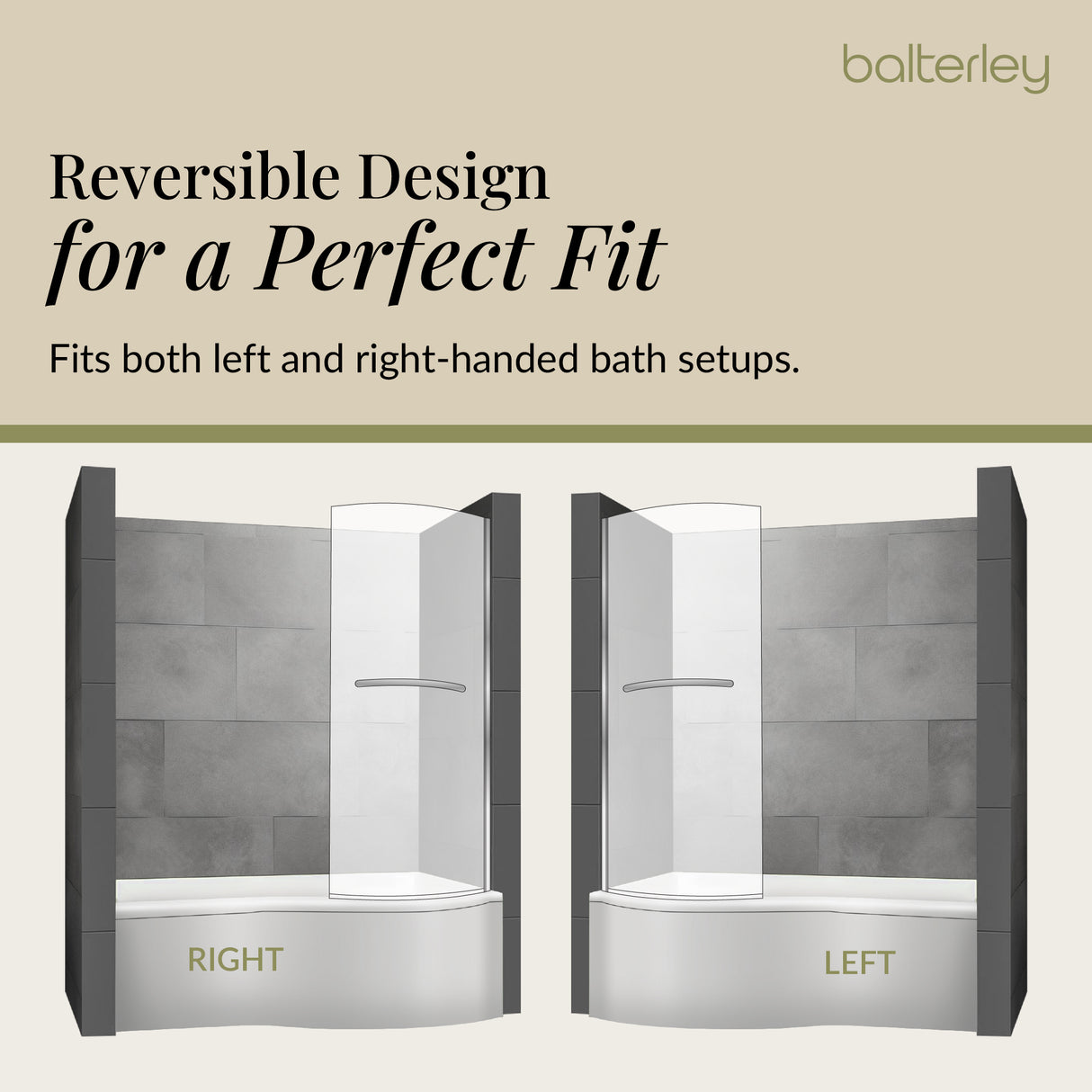 Curved 6mm Toughened Safety Glass Reversible B-Bath Screen