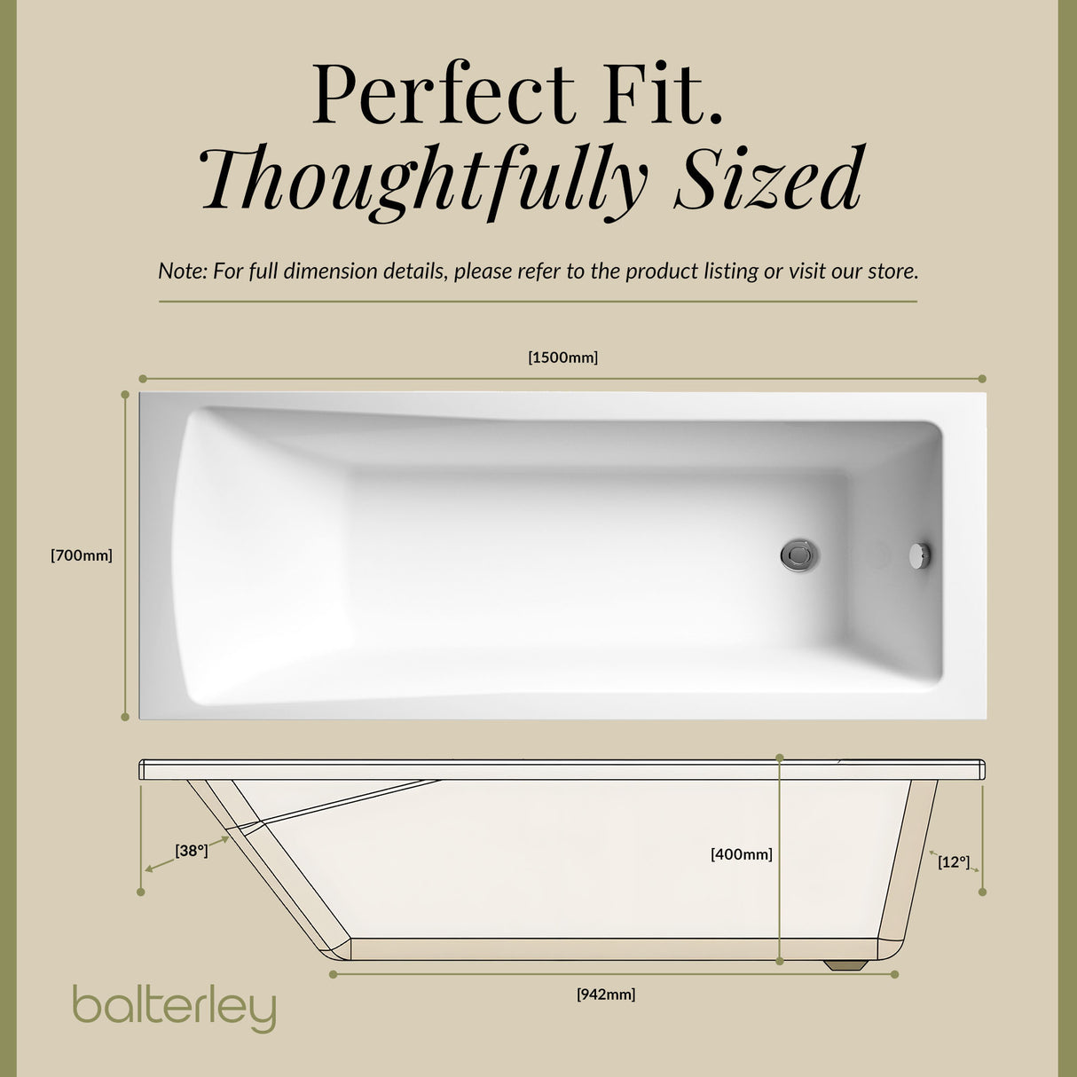 Contemporary Square Single Ended Bath Tub & Leg Set - Multiple Sizes