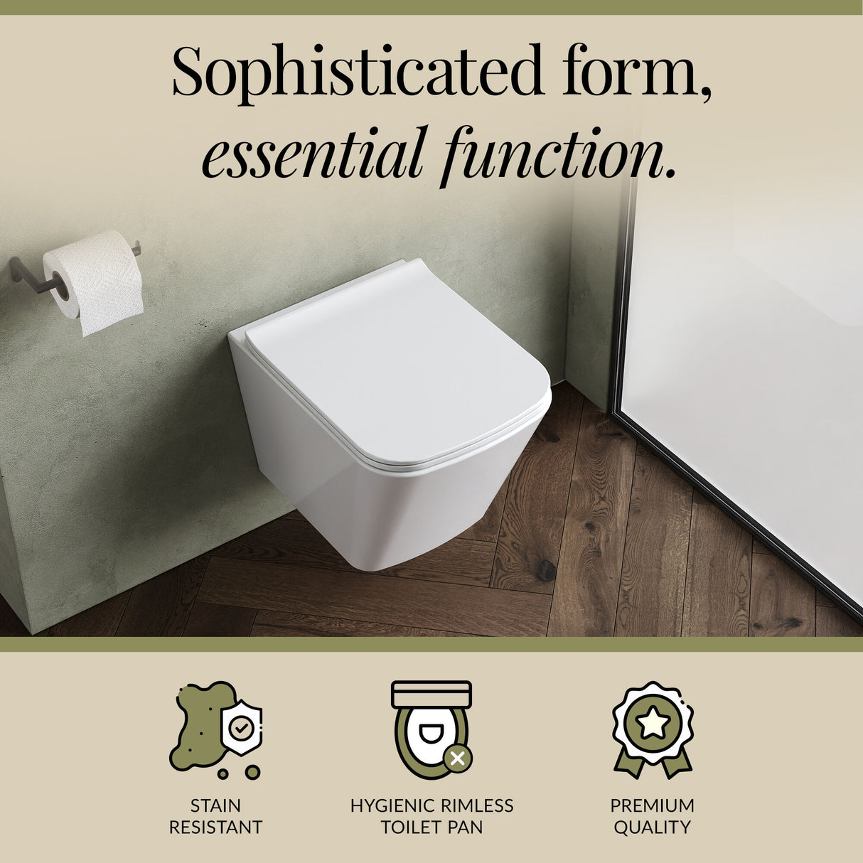 Hilderstone Modern Hung Toilet Pan with Soft Close Sandwich Seat