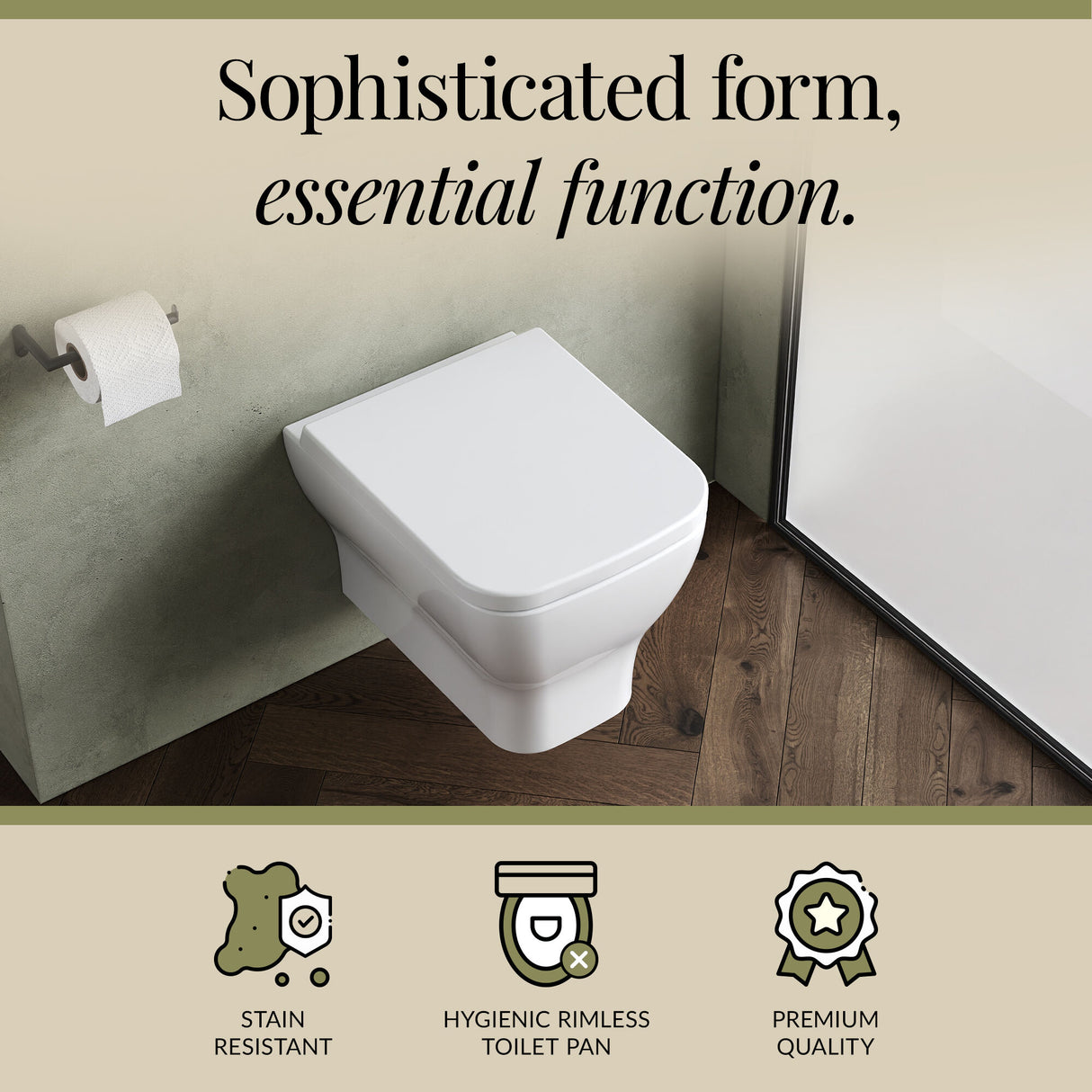 Sleek Wall Hung Toilet Pan with Soft Close Seat – White Ceramic, 480mm Projection