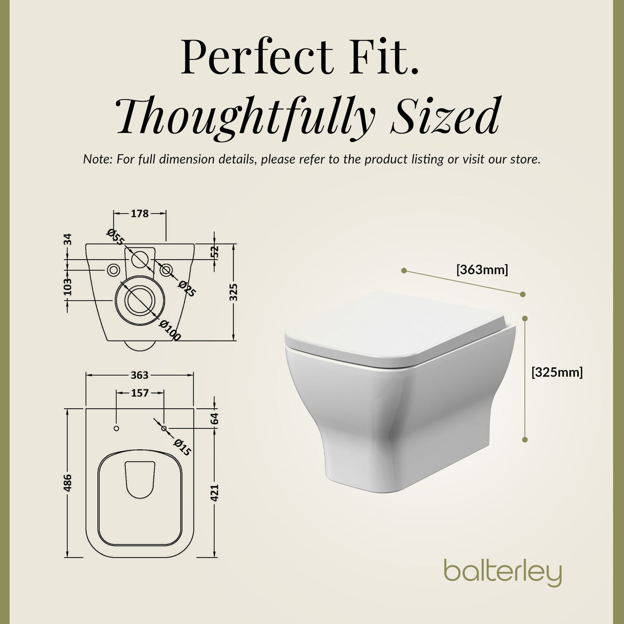 Sleek Wall Hung Toilet Pan with Soft Close Seat – White Ceramic, 480mm Projection
