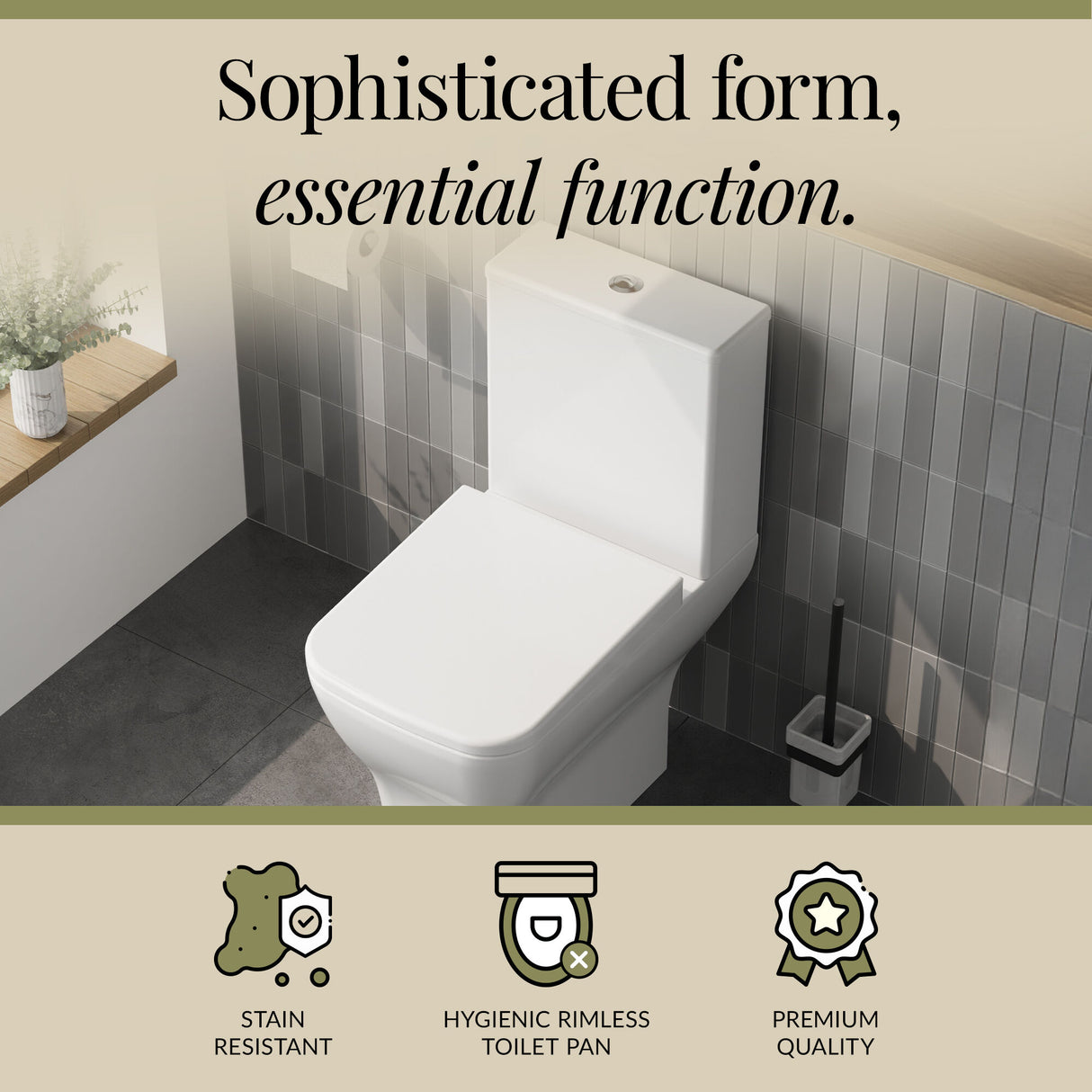 Contemporary Close-Coupled Toilet with Soft-Close Seat – White, 612mm Projection