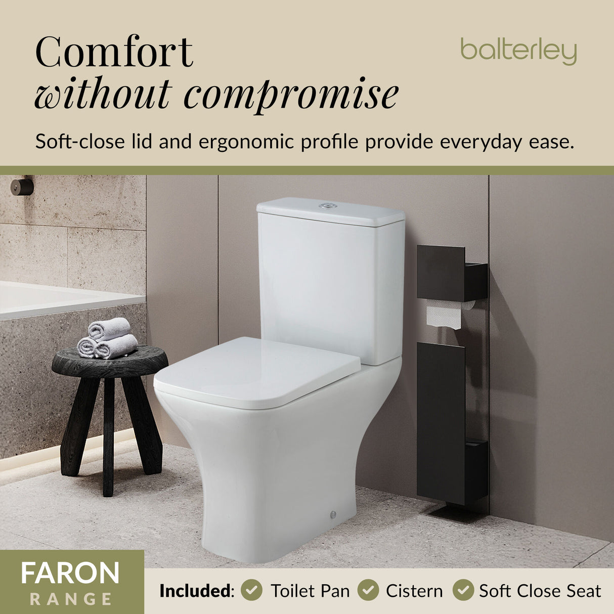 Contemporary Close-Coupled Toilet with Soft-Close Seat – White, 612mm Projection