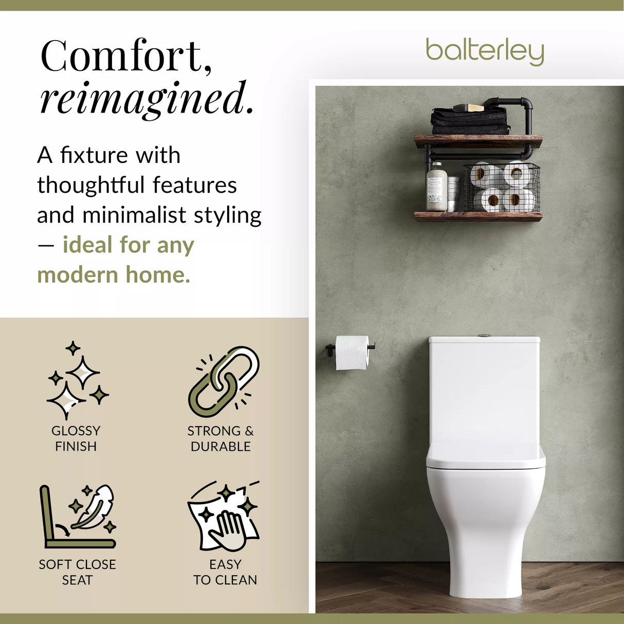 Rimless Flush-to-Wall Close Coupled Toilet with Soft-Close Seat – White