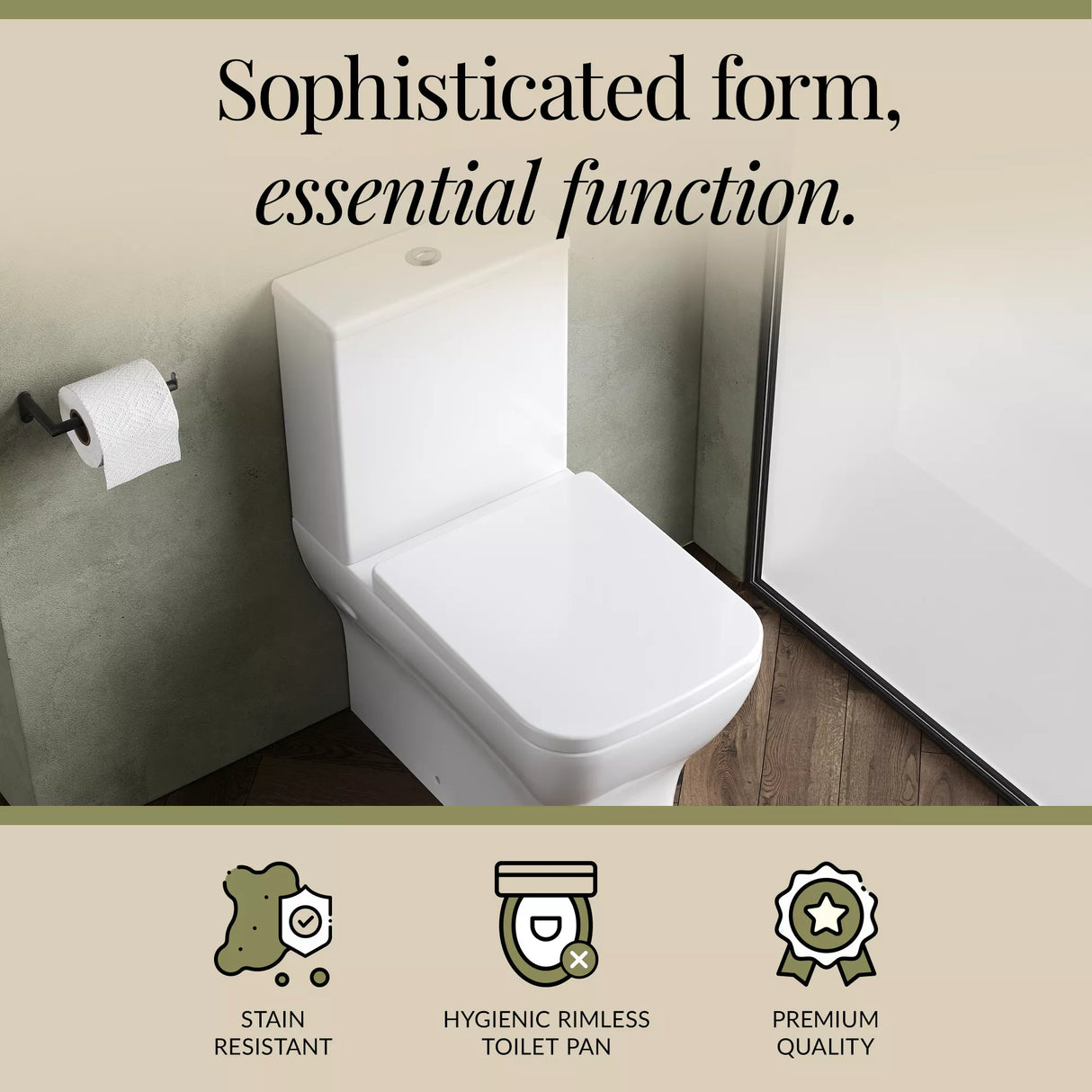 Rimless Flush-to-Wall Close Coupled Toilet with Soft-Close Seat – White