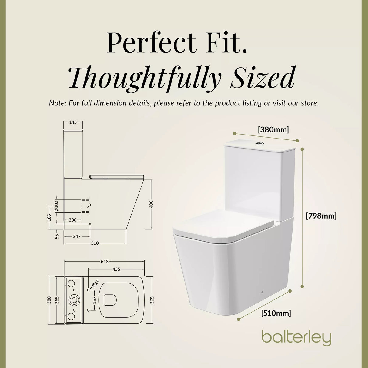 Rimless Close-Coupled Toilet with Soft-Close Seat – White, 792 x 385 x 62mm