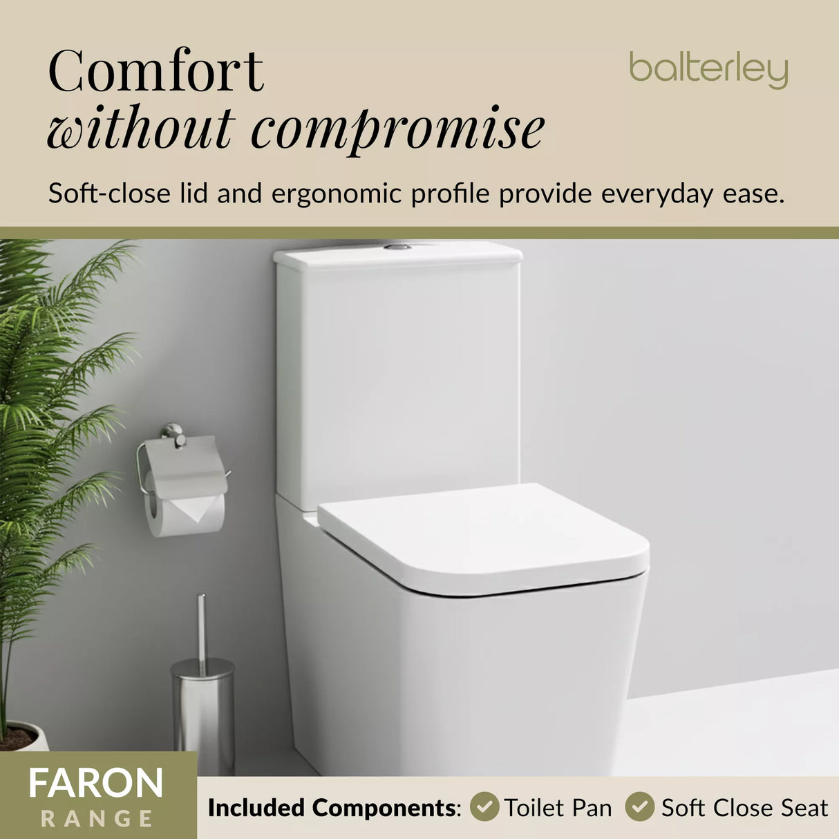 Rimless Close-Coupled Toilet with Soft-Close Seat – White, 792 x 385 x 62mm