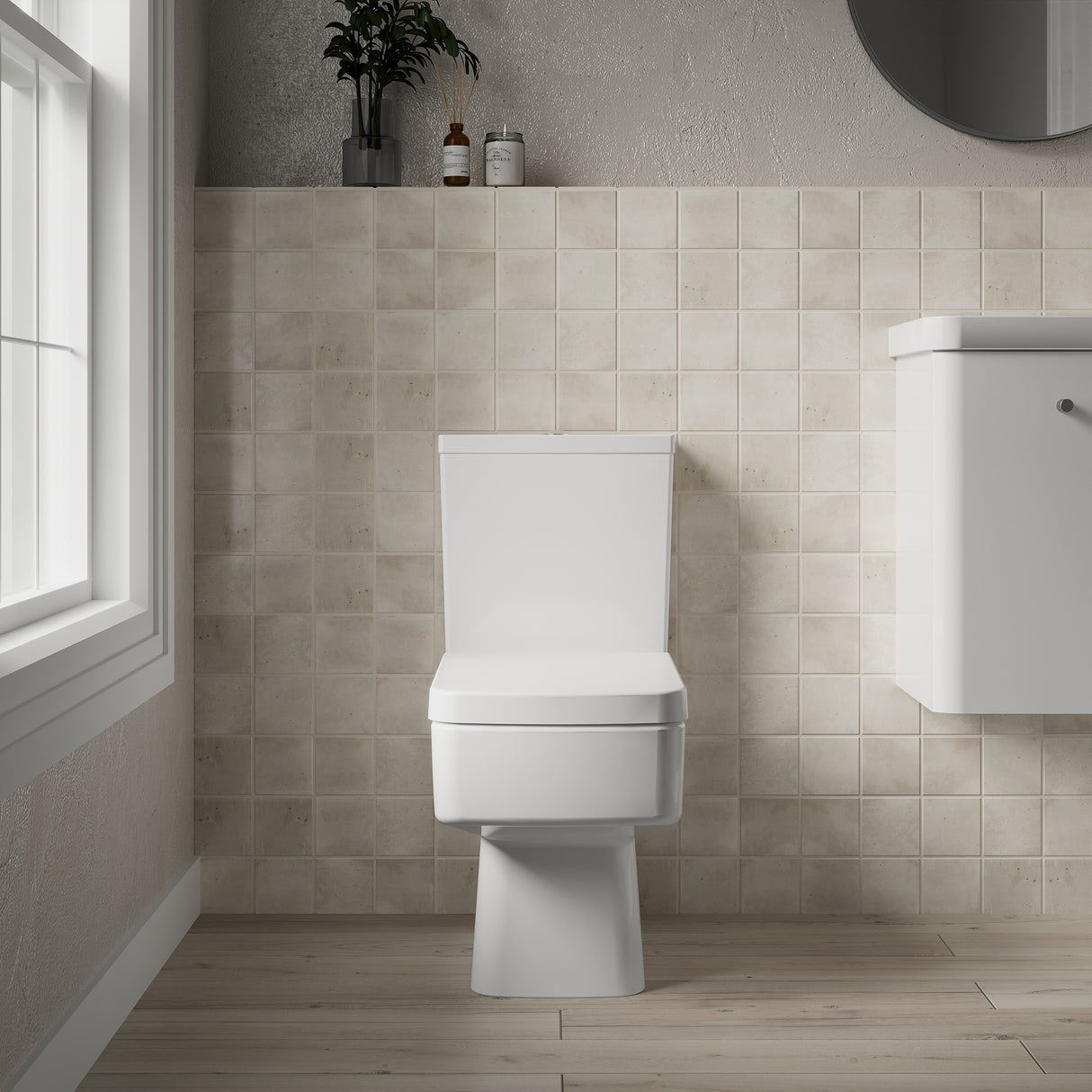 Optic Square Compact Bathroom Suite – Modern Toilet, Cistern, Soft-Close Seat & Basin with Pedestal Options (600mm or 520mm Full/Semi Pedestal)