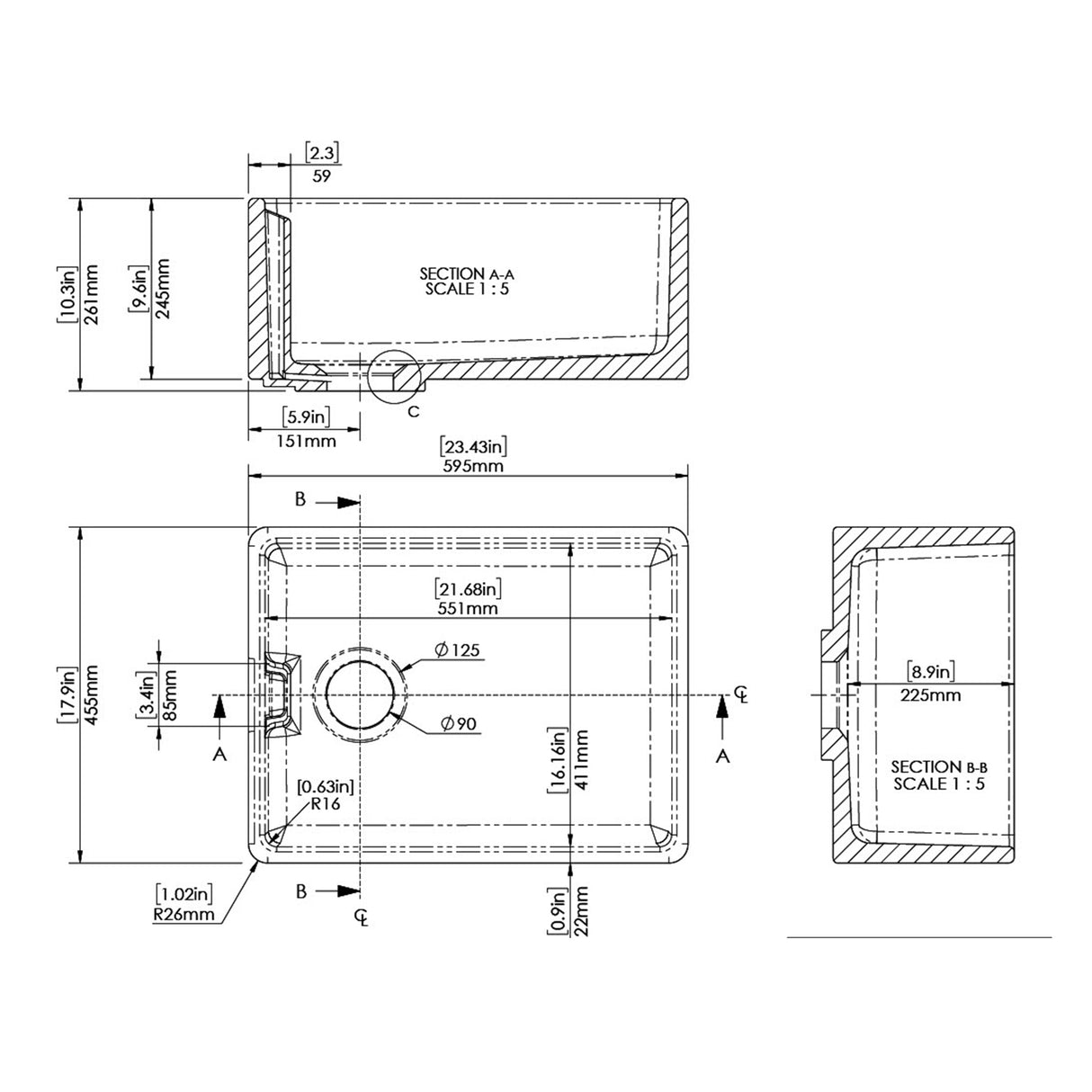 Single Bowl Belfast Kitchen Sink - Multiple Sizes Available