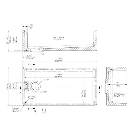 Fireclay Kitchen Bundle - Single Bowl Belfast Sink, Strainer Waste & Bridge Mixer Tap, 895mm - Chrome