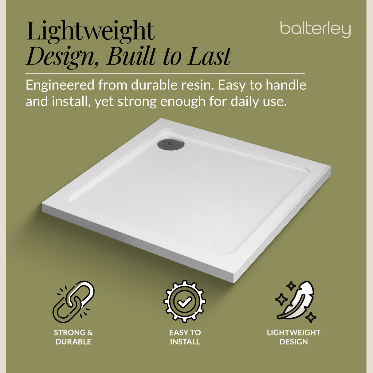 Modern Square Shower Tray, 40mm Profile - Choice of Size and Colour