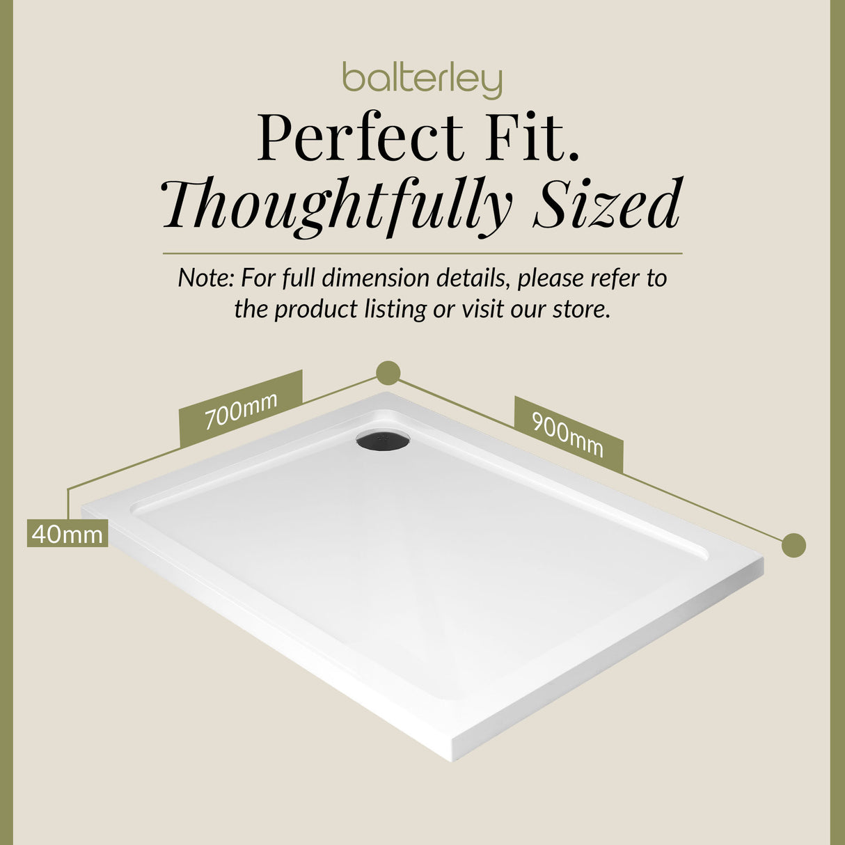 Balterley Shower Tray Modern Rectangular 40mm Profile Slimline, White or Grey - Multiple Sizes Available