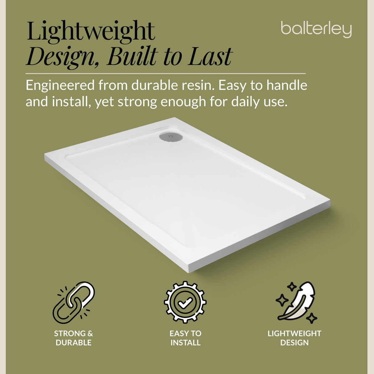 Balterley Shower Tray Modern Rectangular 40mm Profile Slimline, White or Grey - Multiple Sizes Available