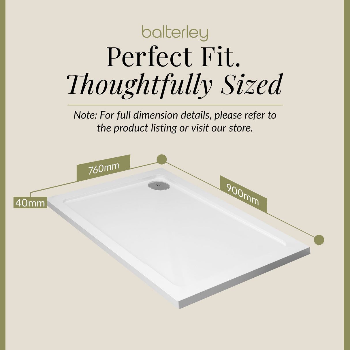Balterley Shower Tray Modern Rectangular 40mm Profile Slimline, White or Grey - Multiple Sizes Available