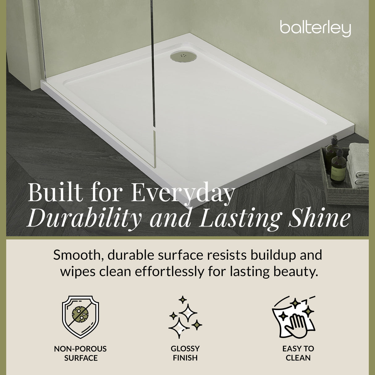 Balterley Shower Tray Modern Rectangular 40mm Profile Slimline, White or Grey - Multiple Sizes Available