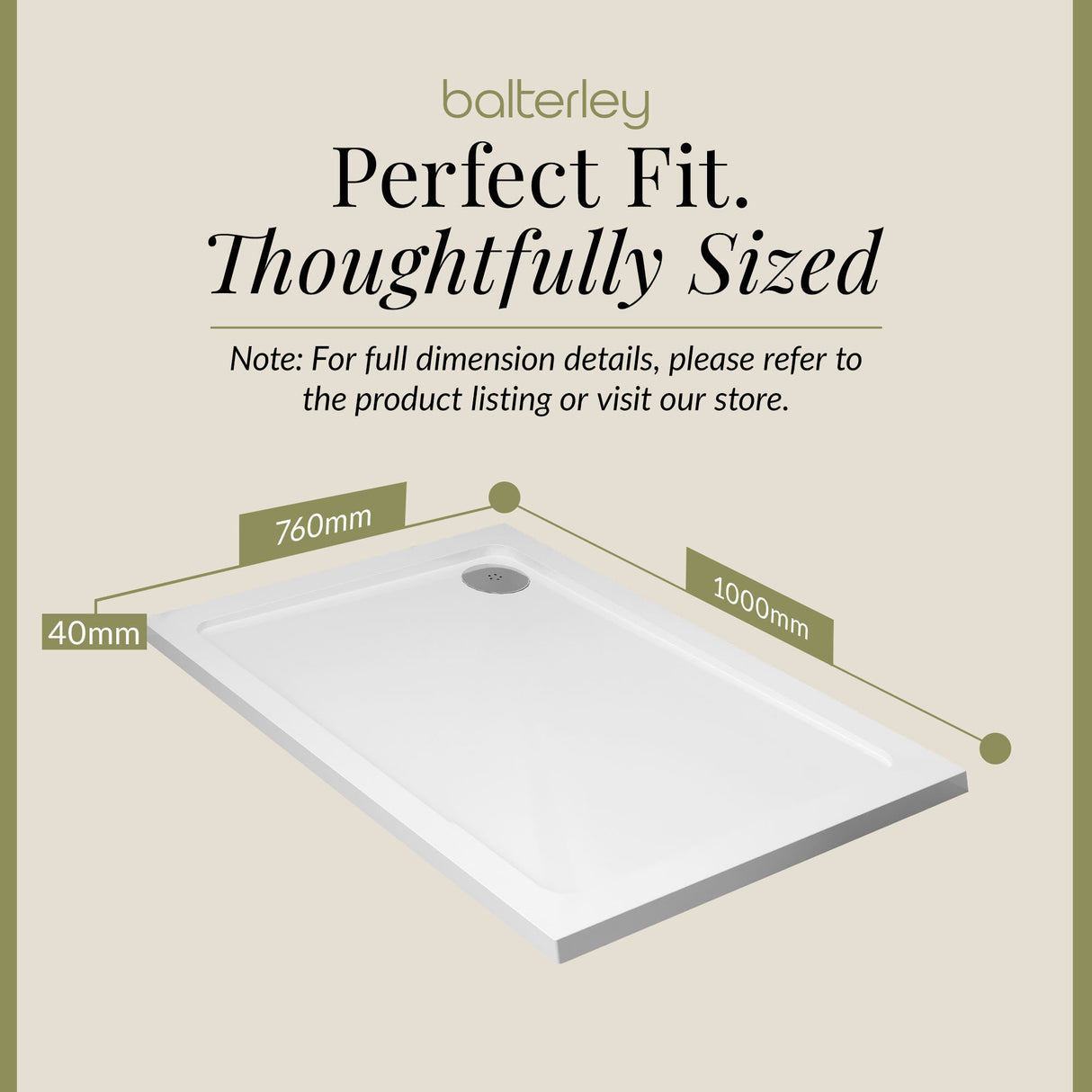 Balterley Shower Tray Modern Rectangular 40mm Profile Slimline, White or Grey - Multiple Sizes Available