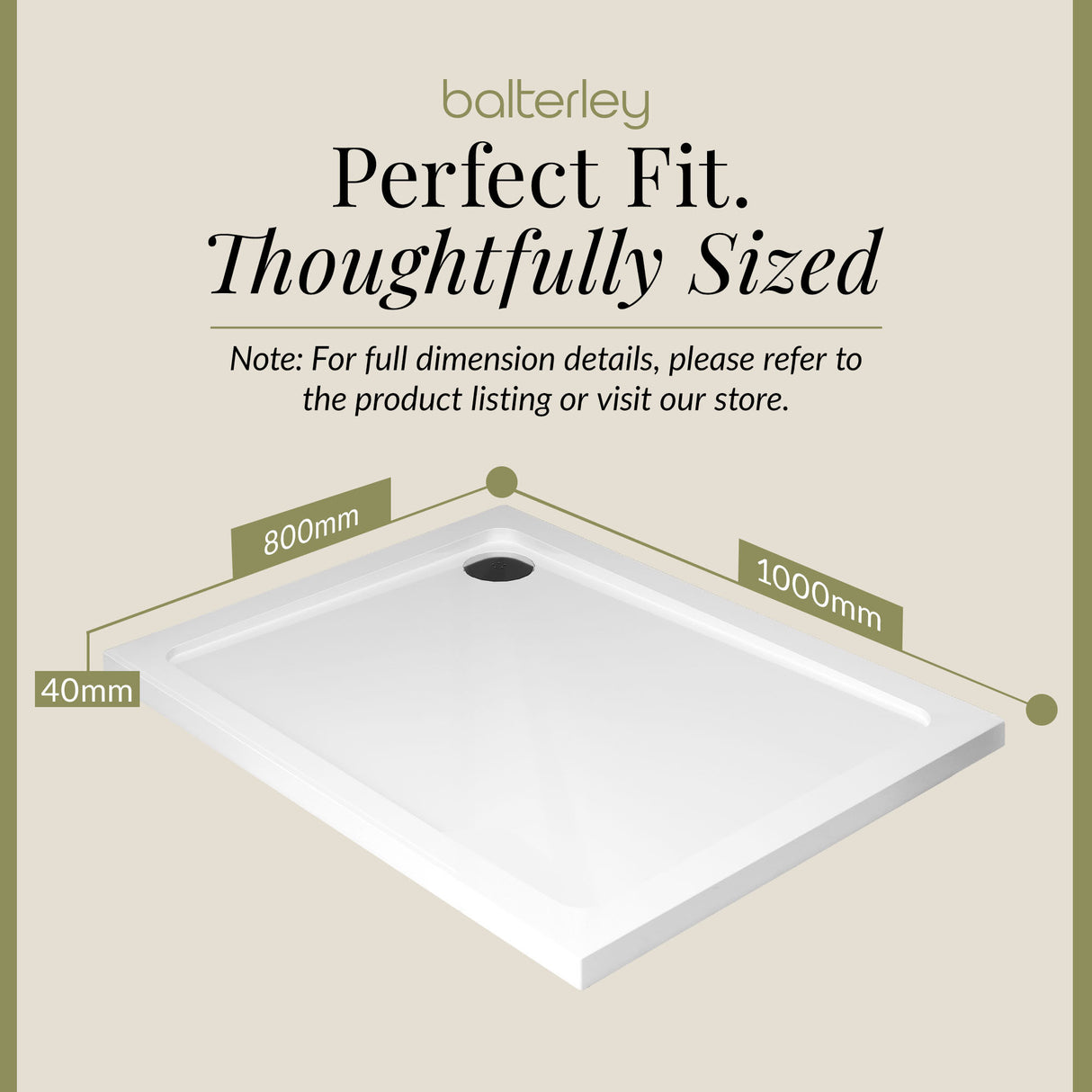 Balterley Shower Tray Modern Rectangular 40mm Profile Slimline, White or Grey - Multiple Sizes Available