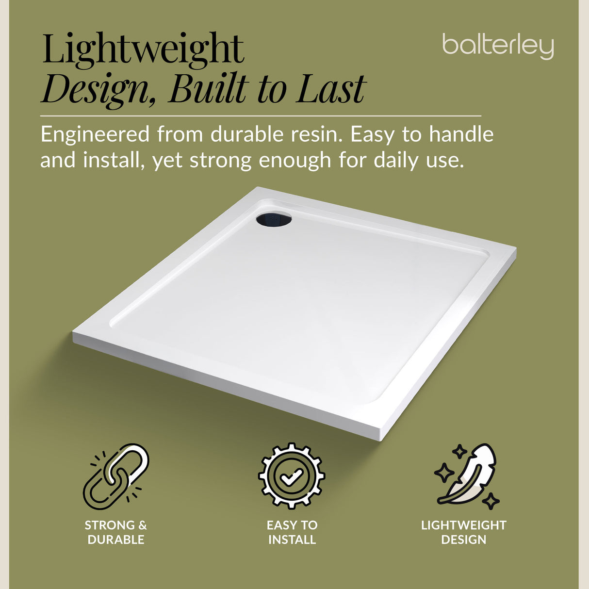 Balterley Shower Tray Modern Rectangular 40mm Profile Slimline, White or Grey - Multiple Sizes Available