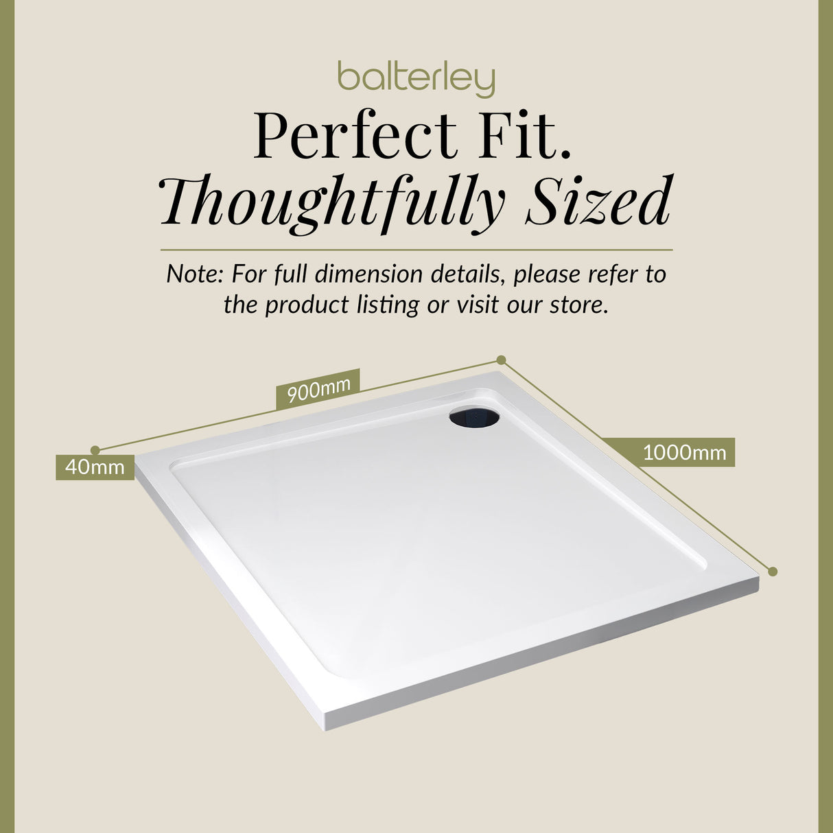 Balterley Shower Tray Modern Rectangular 40mm Profile Slimline, White or Grey - Multiple Sizes Available