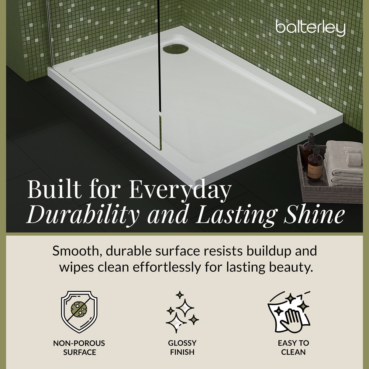 Balterley Shower Tray Modern Rectangular 40mm Profile Slimline, White or Grey - Multiple Sizes Available