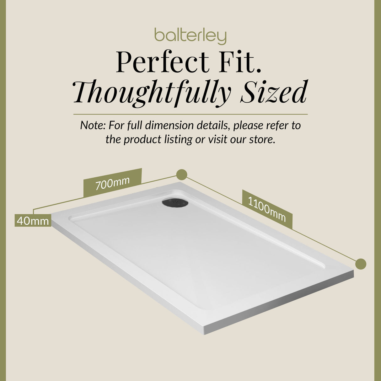Balterley Shower Tray Modern Rectangular 40mm Profile Slimline, White or Grey - Multiple Sizes Available