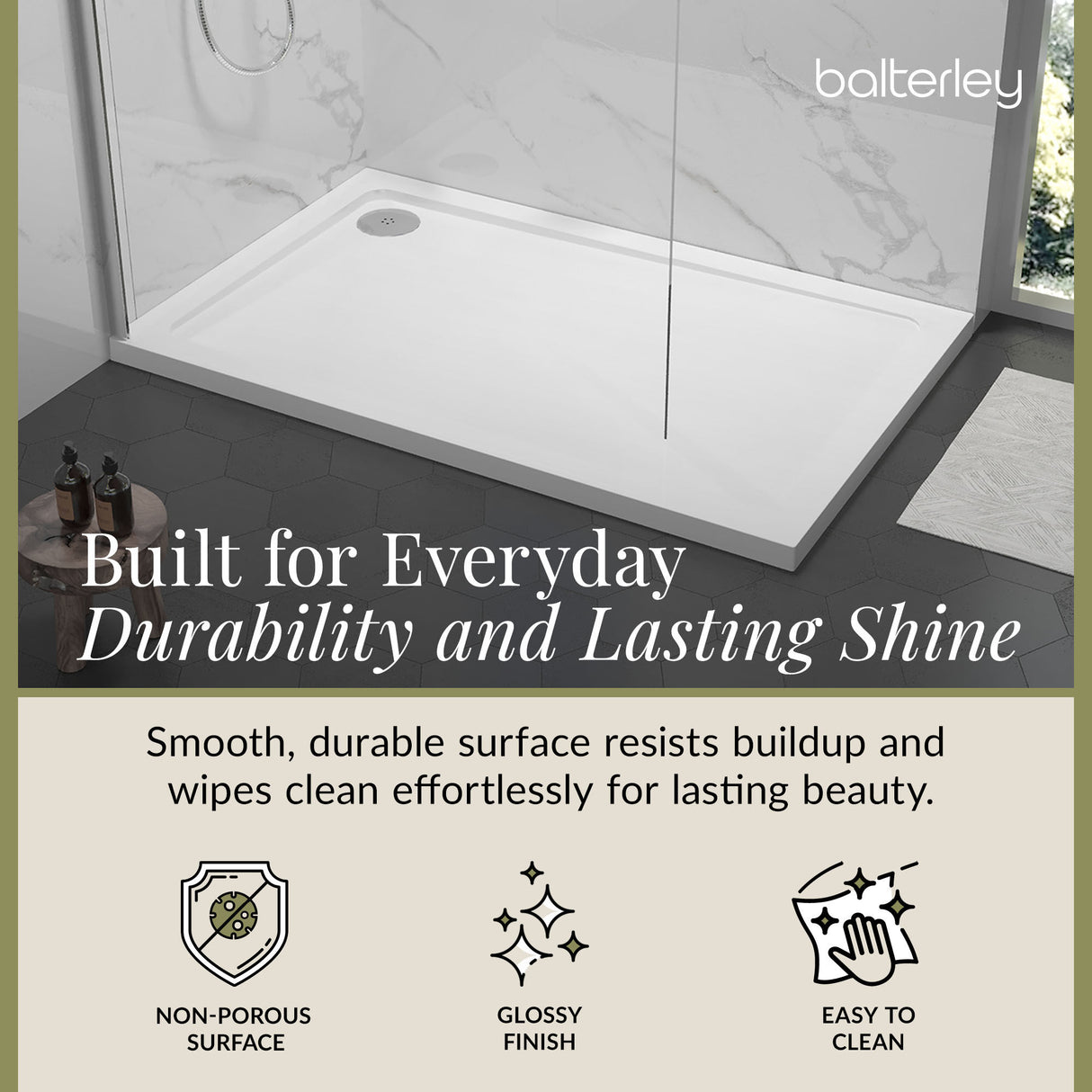 Balterley Shower Tray Modern Rectangular 40mm Profile Slimline, White or Grey - Multiple Sizes Available