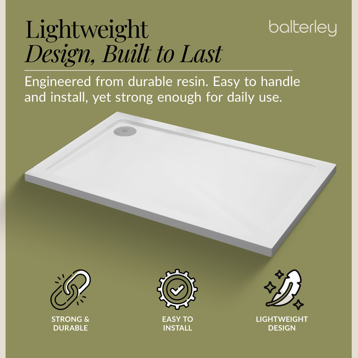 Balterley Shower Tray Modern Rectangular 40mm Profile Slimline, White or Grey - Multiple Sizes Available