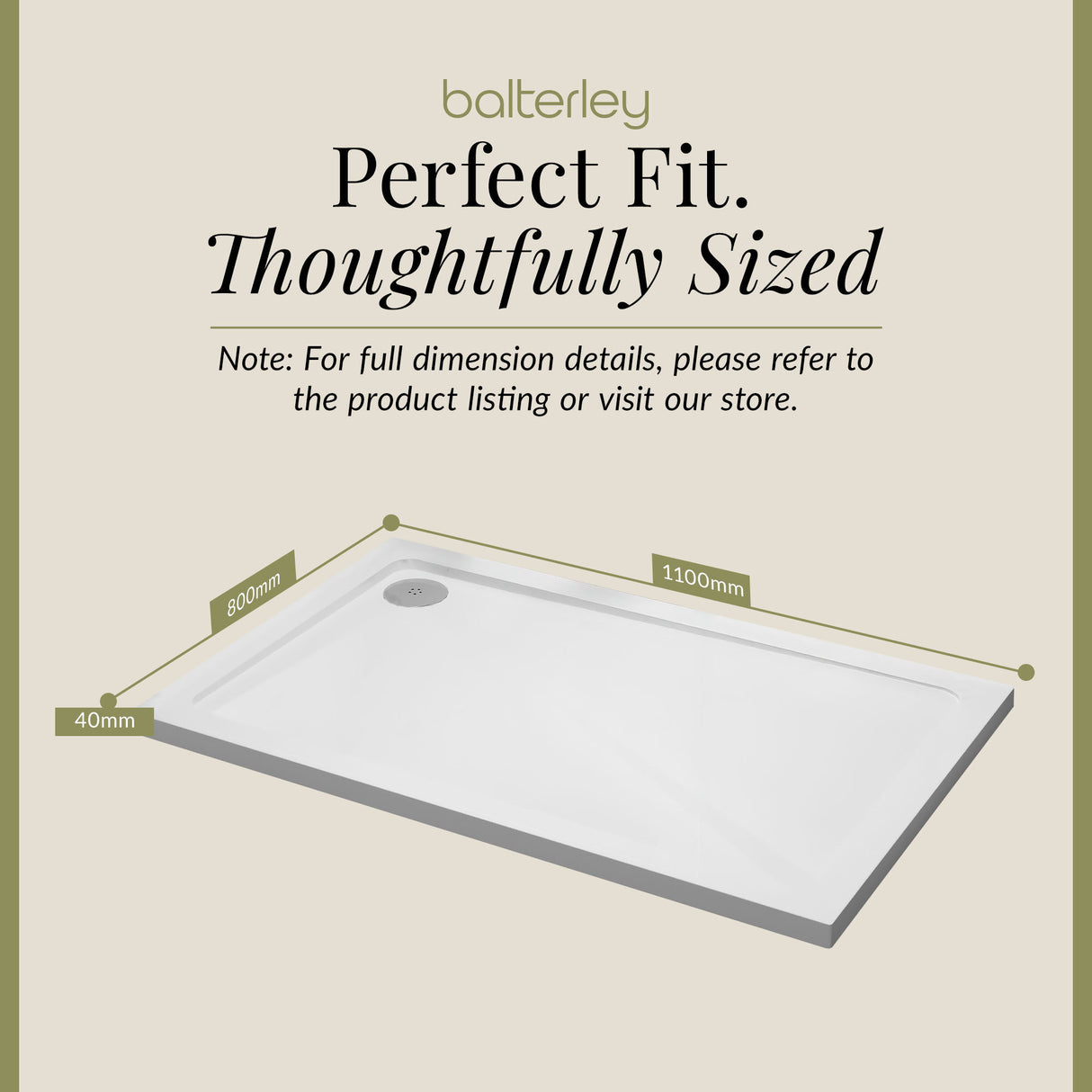Balterley Shower Tray Modern Rectangular 40mm Profile Slimline, White or Grey - Multiple Sizes Available