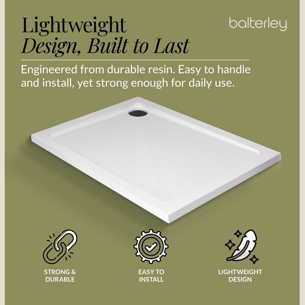 Balterley Shower Tray Modern Rectangular 40mm Profile Slimline, White or Grey - Multiple Sizes Available
