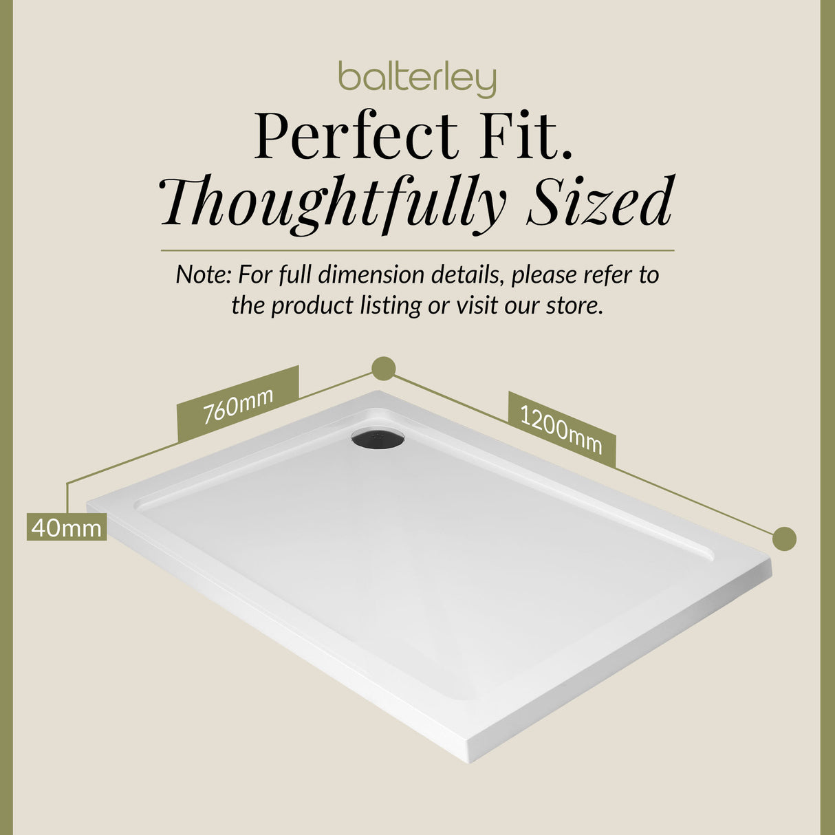 Balterley Shower Tray Modern Rectangular 40mm Profile Slimline, White or Grey - Multiple Sizes Available