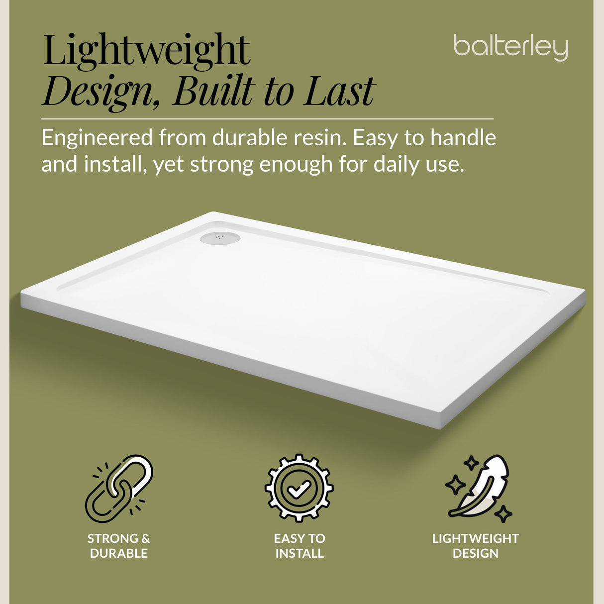 Balterley Shower Tray Modern Rectangular 40mm Profile Slimline, White or Grey - Multiple Sizes Available