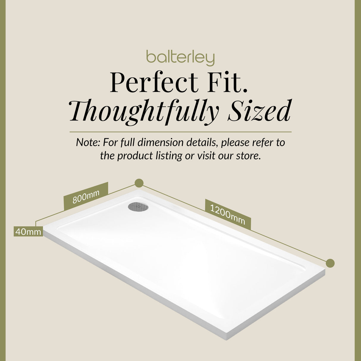 Balterley Shower Tray Modern Rectangular 40mm Profile Slimline, White or Grey - Multiple Sizes Available