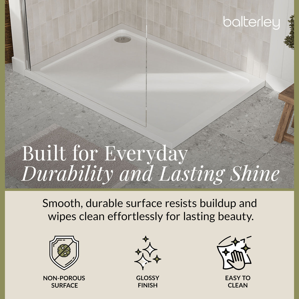 Balterley Shower Tray Modern Rectangular 40mm Profile Slimline, White or Grey - Multiple Sizes Available