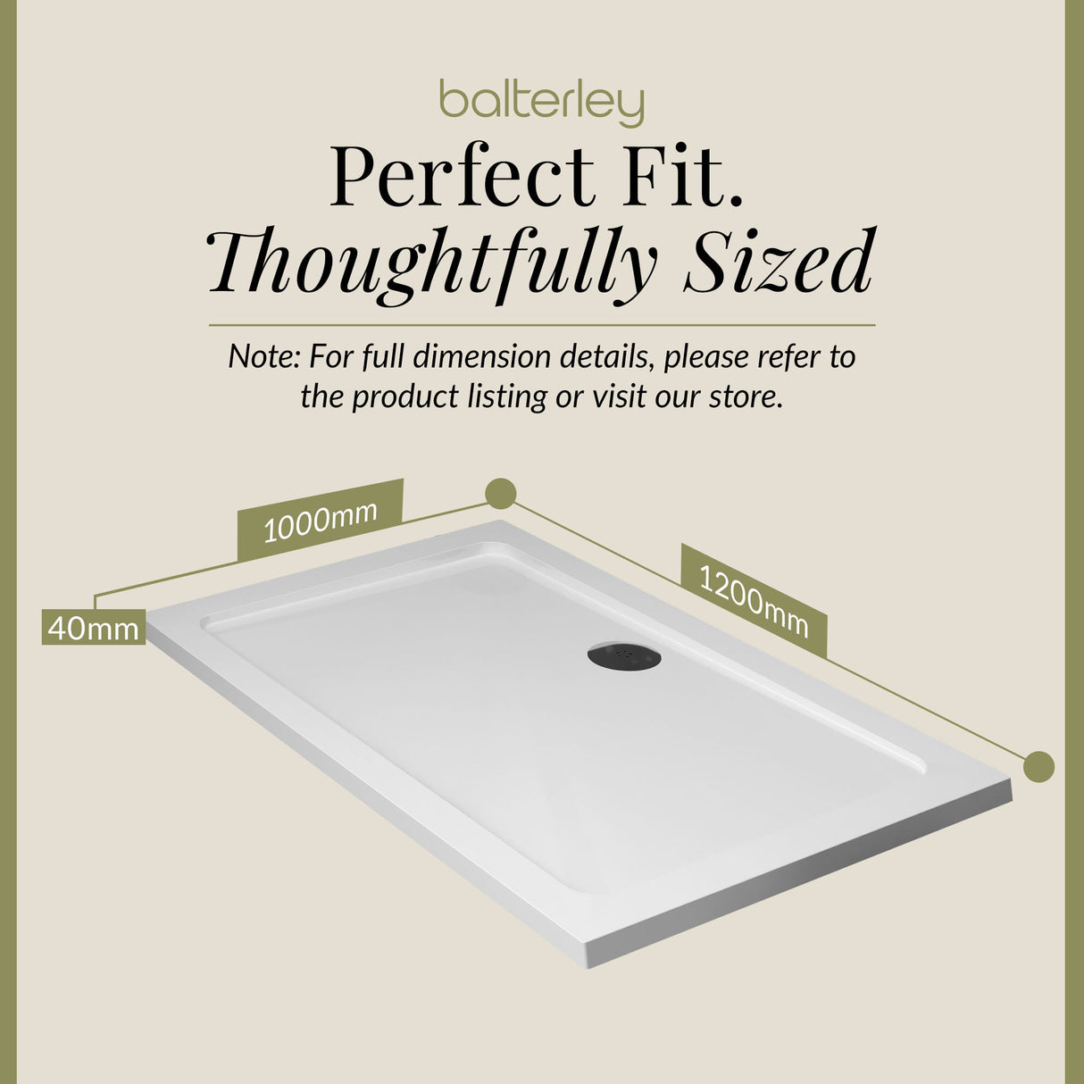 Balterley Shower Tray Modern Rectangular 40mm Profile Slimline, White or Grey - Multiple Sizes Available