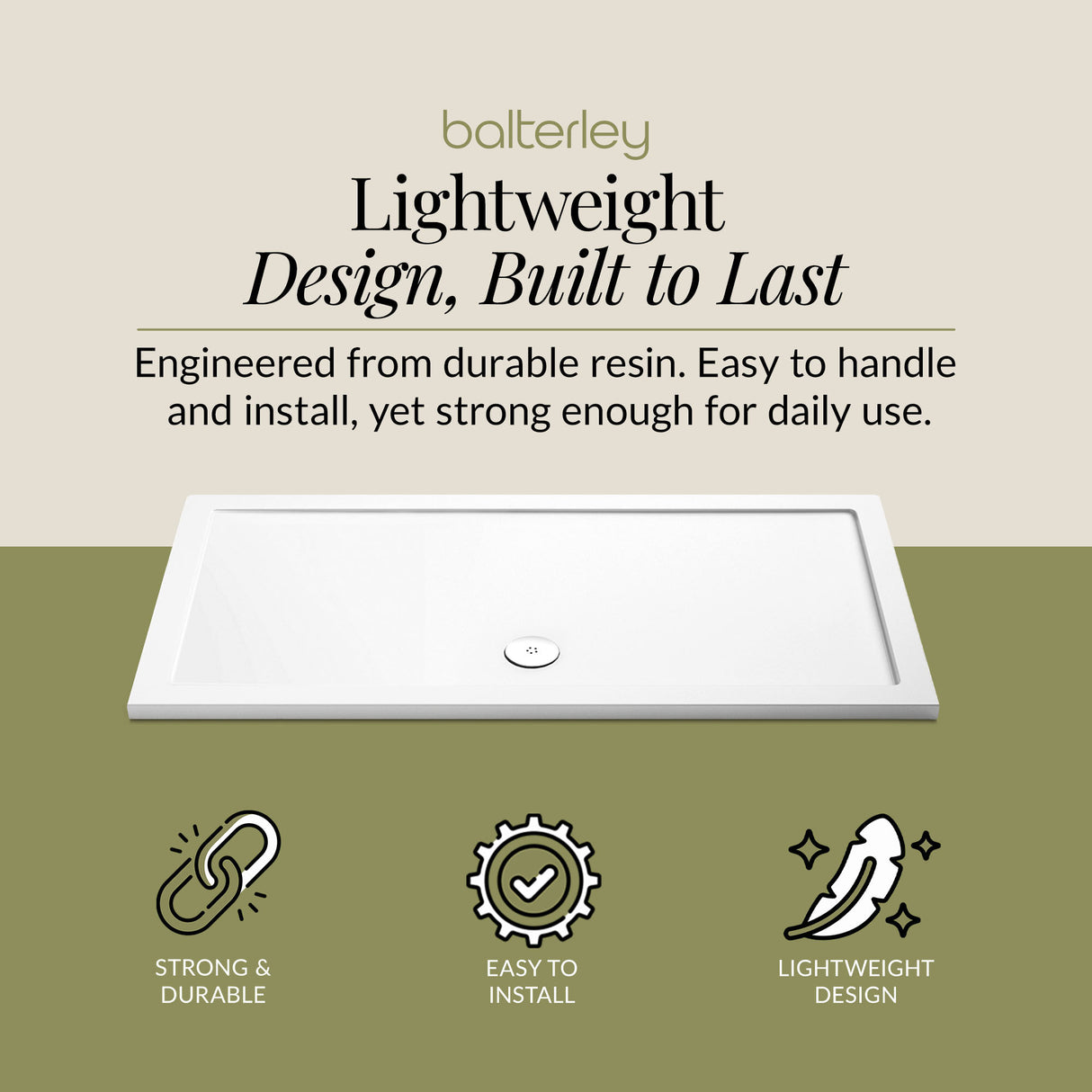 Balterley Shower Tray Modern Rectangular 40mm Profile Slimline, White or Grey - Multiple Sizes Available