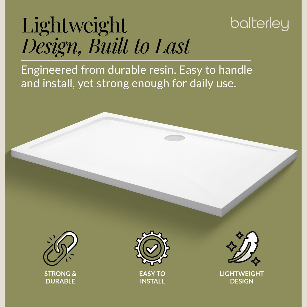 Balterley Shower Tray Modern Rectangular 40mm Profile Slimline, White or Grey - Multiple Sizes Available