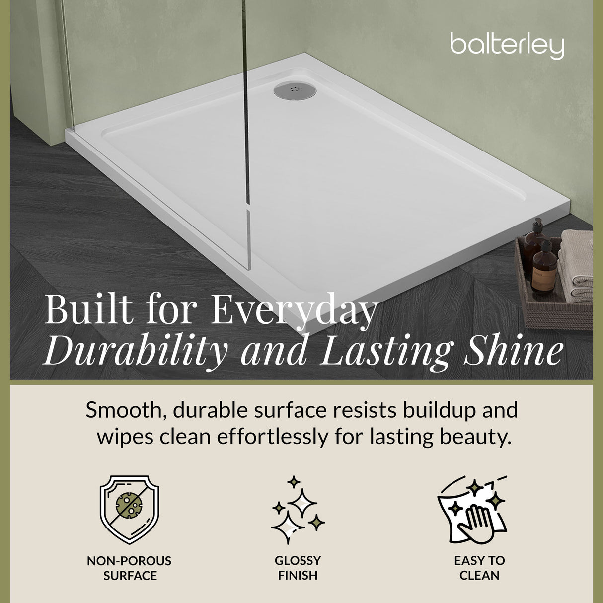 Balterley Shower Tray Modern Rectangular 40mm Profile Slimline, White or Grey - Multiple Sizes Available