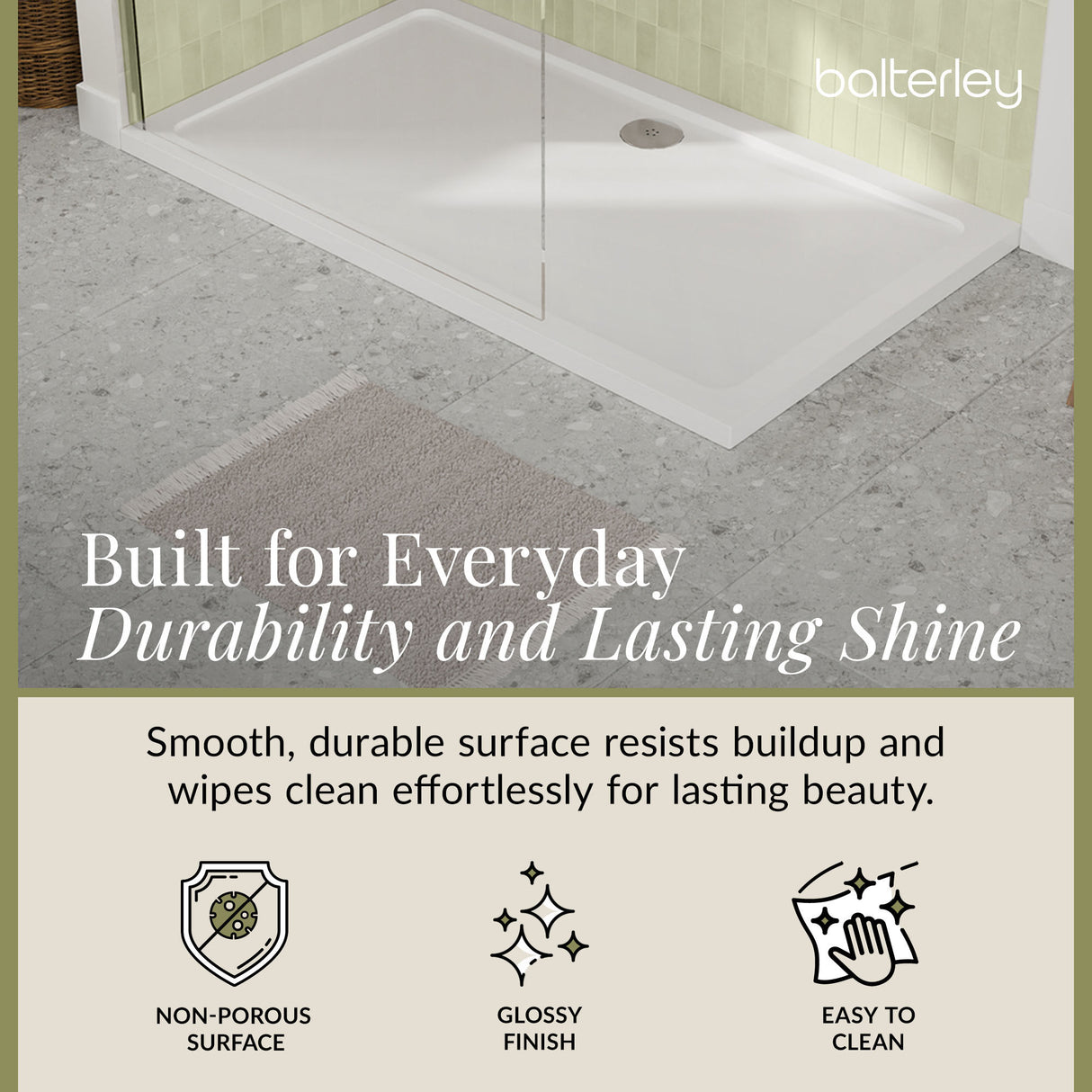 Balterley Shower Tray Modern Rectangular 40mm Profile Slimline, White or Grey - Multiple Sizes Available