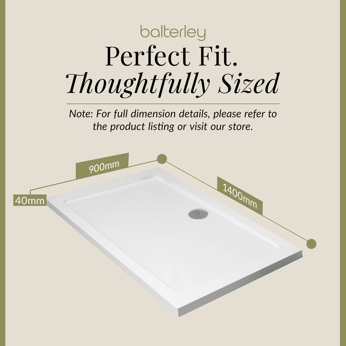 Balterley Shower Tray Modern Rectangular 40mm Profile Slimline, White or Grey - Multiple Sizes Available