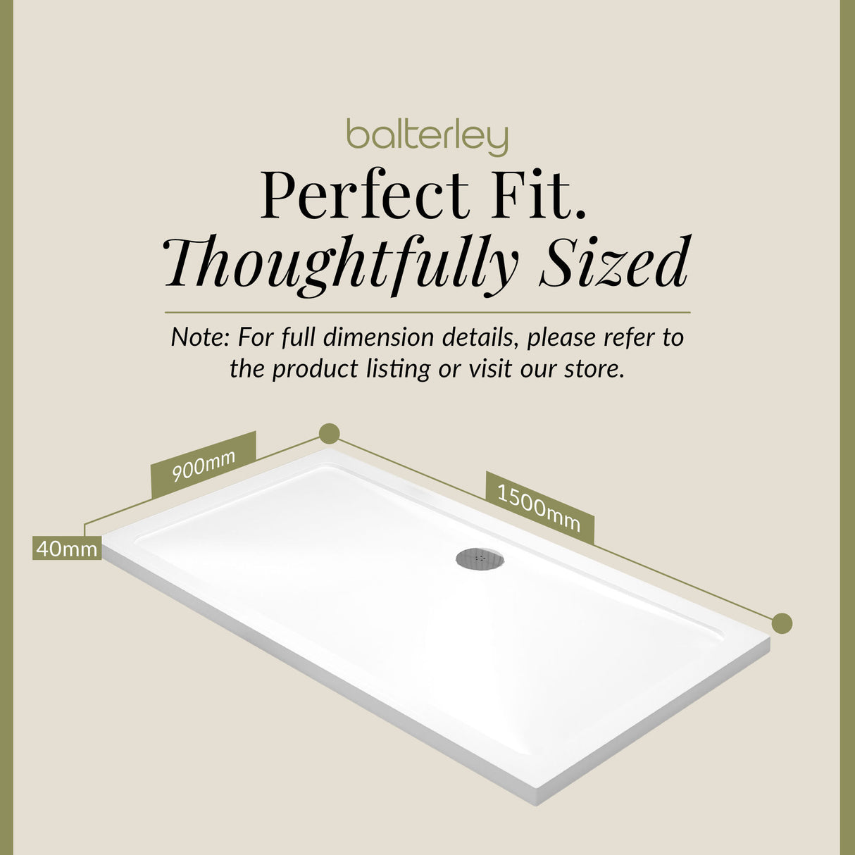 Balterley Shower Tray Modern Rectangular 40mm Profile Slimline, White or Grey - Multiple Sizes Available