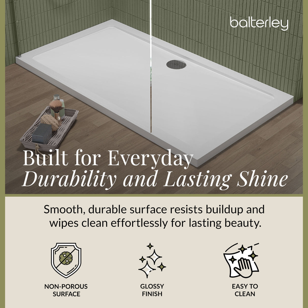 Balterley Shower Tray Modern Rectangular 40mm Profile Slimline, White or Grey - Multiple Sizes Available