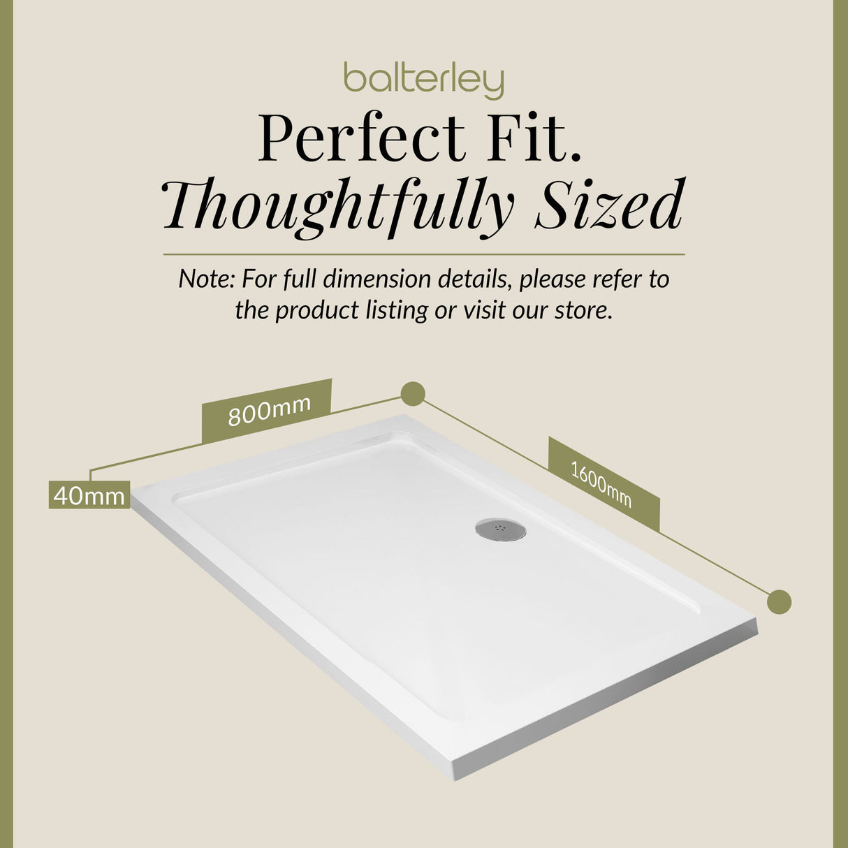 Balterley Shower Tray Modern Rectangular 40mm Profile Slimline, White or Grey - Multiple Sizes Available