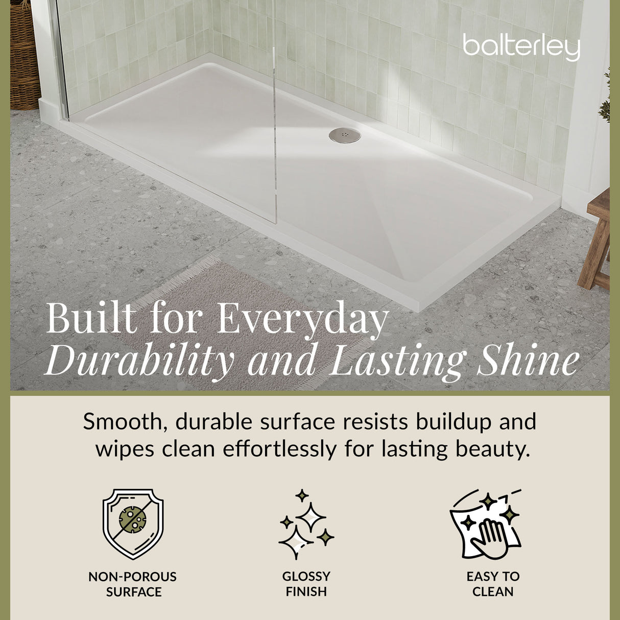 Balterley Shower Tray Modern Rectangular 40mm Profile Slimline, White or Grey - Multiple Sizes Available